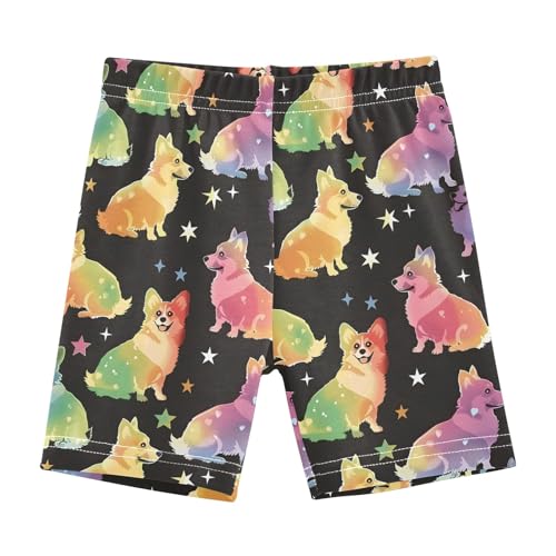 Rainbow Corgis Girls Shorts Elastic Waist Sports Shorts Girls Leggings Pants for 4-10 Years