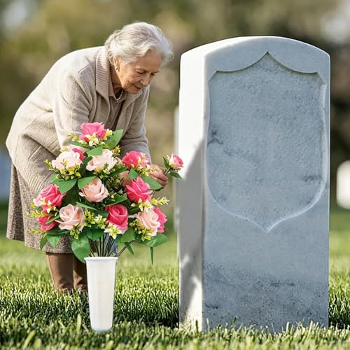 Flores artificiales para cementerio con florero y estaca exterior 3