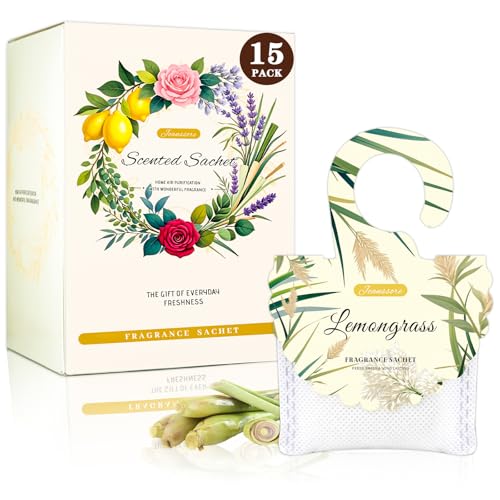 15 Packs Lemongrass Scented Sachets Bag for Drawers and Closets, Air Freshener for Home Fragrance...