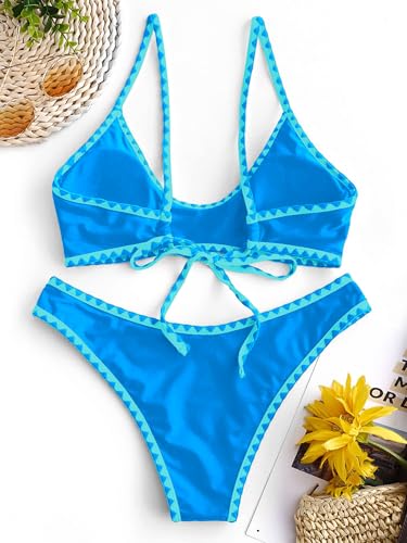 Image of ZAFUL Women's Tie Back Padded High Cut Bralette Bikini Set Two Piece Swimsuit
