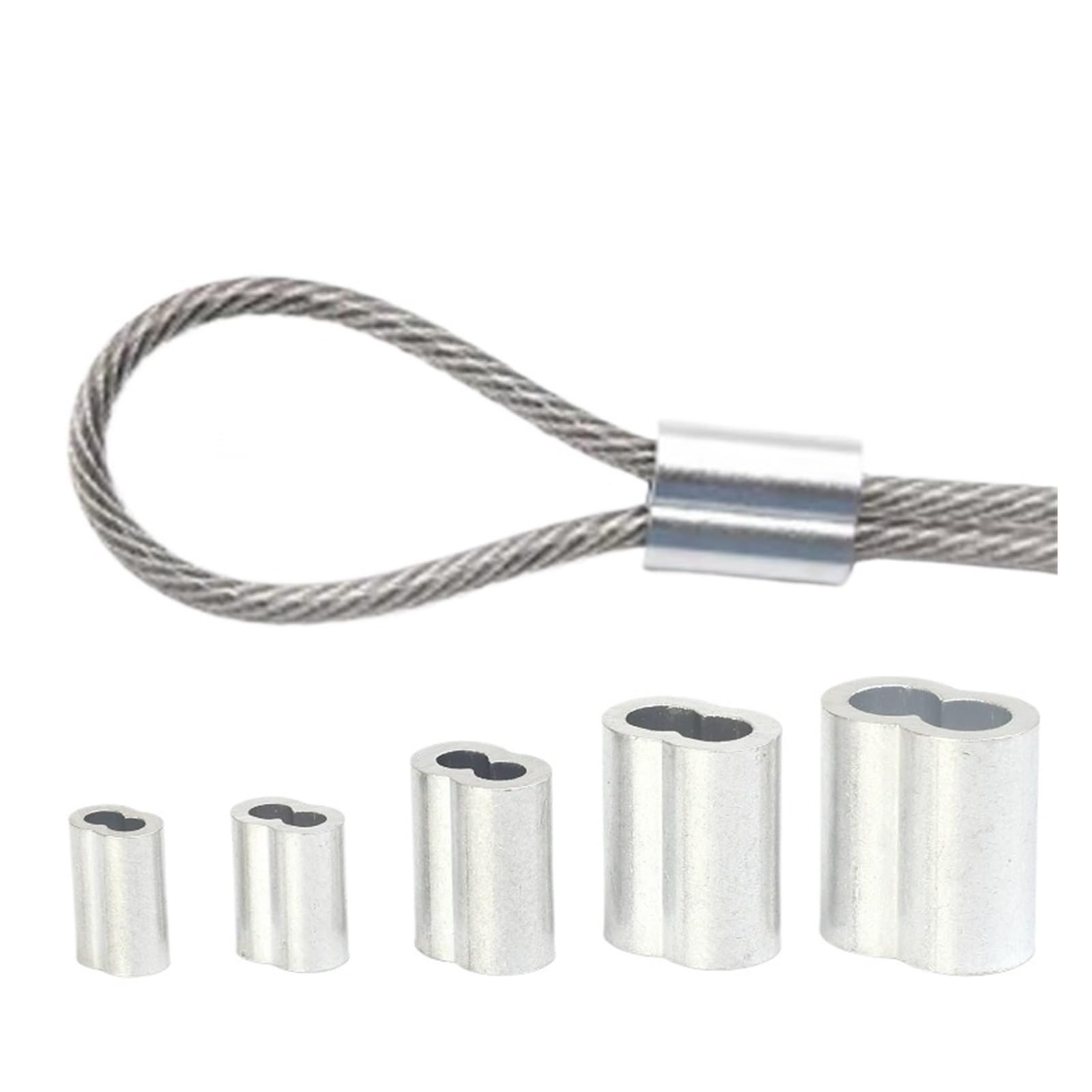 10/200 Pz Doppio Foro Cavo A Crimpare Manicotto M1.5 A M4 Puntali In Alluminio A Forma Di 8 Fermacorda E Ganci Corda Accessori Hardware(M4x200pcs)