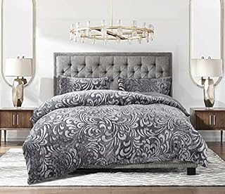 Modern 3Pcs Duvet Cover Set Soft Teddy Fleece Quilt Cover Warm Thermal Bedding Set With Pillowcases (Super King, Grey)