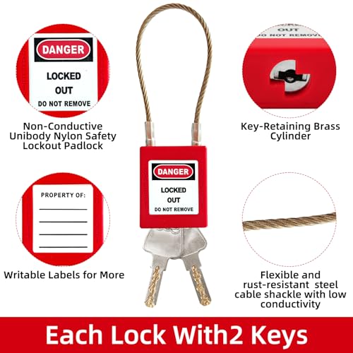 Image of Lockout Tagout Locks Set-5pcs Red Loto Locks,Lockout Locks Keyed Different,Safety Padlocks for Electrical Lockout Tag Out Kit,2 Keys Per Lock, OSHA Compliant Lock Out