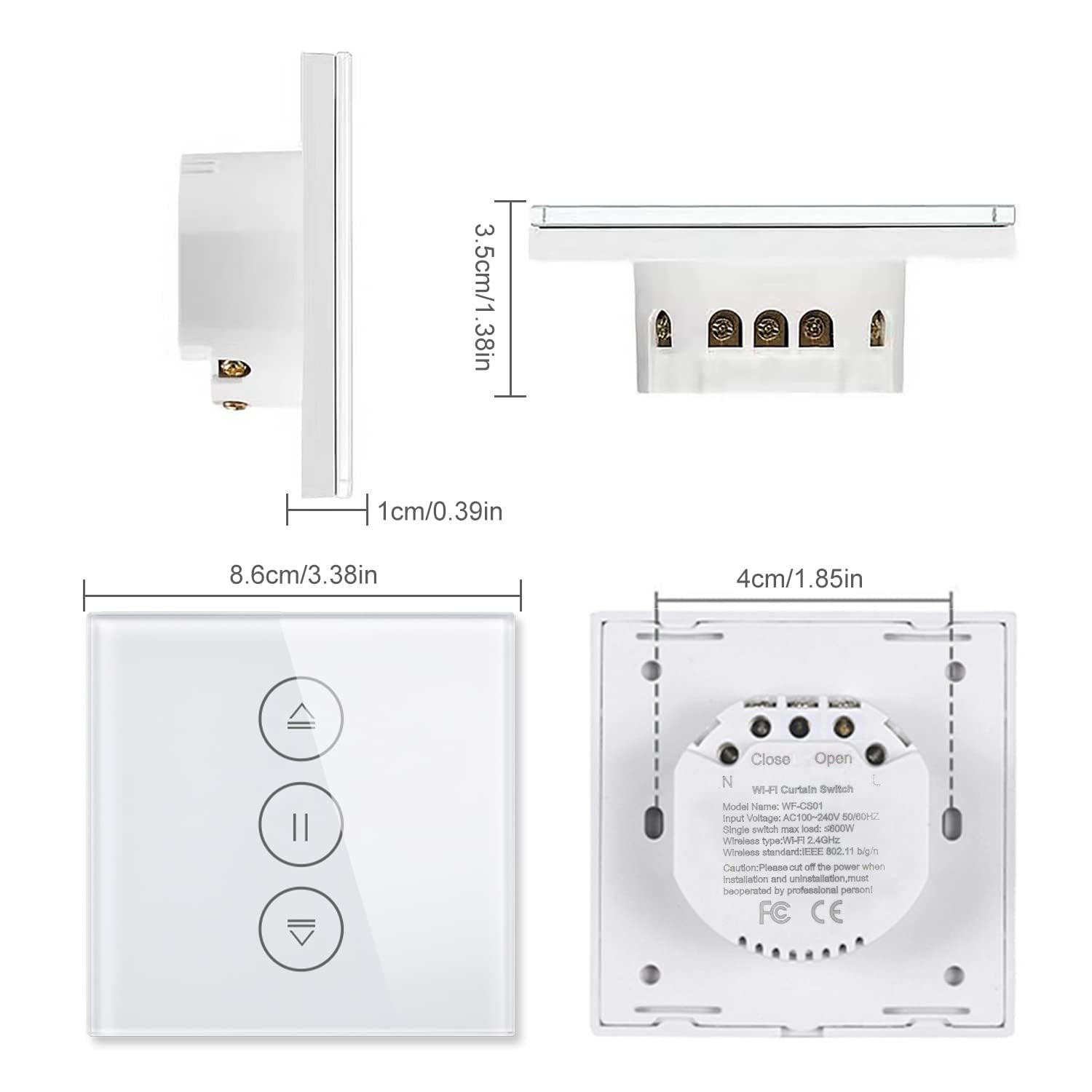 4Pack Interrupteur Volet Roulant Connecté, 86x86mmInterrupteur Tactile pour Rideau de Fenêtre Compatible avec Alexa, Google Home, Contrôle de Pourcentage et Commande Vocale Fil Neutre Requis