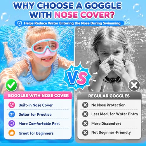 Image of Seago Kids Swim Goggles 2 Pack for 3-12, Anti-Fog Clear View,Toddler Goggles with Nose Cover Swimming Goggles