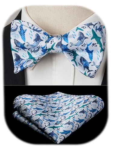 Image of HISDERN Bow Ties for Men Self Tie Animal Bowties Pocket Square Woven Silk Fun Bowtie Handkerchief Set for Wedding Party