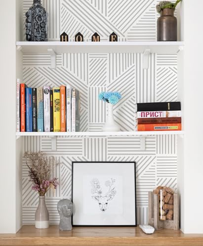 Tomete Gray And White Wallpaper Geometric Wallpaper Peel And Stick Wallpaper Boho17.3 Inch×118 Inch Modern Geometric Contact Paper For Cabinets Removable Line Bathroom Wallpaper Waterproof Self-Adhesive thumb #2