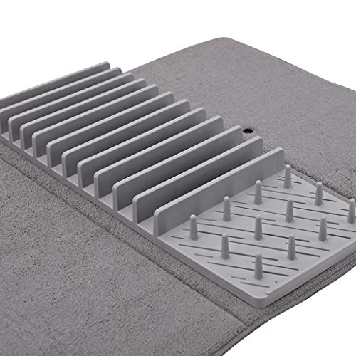 Sauber Meister Geschirr Abtropfmatte Mikrofaser | Abtropfgitter & Unterlage 2 in 1 | Idealer Abtropfständer für Teller & Gläser | Alternative zu Küchen-Tüchern (Grau) Cover