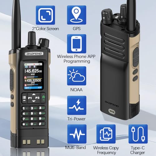 Image of BAOFENG Radio UV32 Ham Radio Handheld 10W Rechargeable Walkie Talkies Long Range UV-32 5RM Two Way Radio NOAA Weather Radio with GPS,APP Programming Copy Frequency 2500mAh Battery USB-C Charging