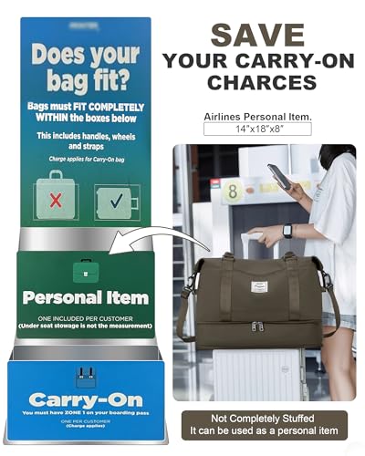 Spirit Travel Duffel - 18x14x8 Inches Weekender Overnight Bag with Shoes Compartment, Trolley Sleeve, Carry On for Airplanes, Sport Tote Gym Bag - Dark Brown2