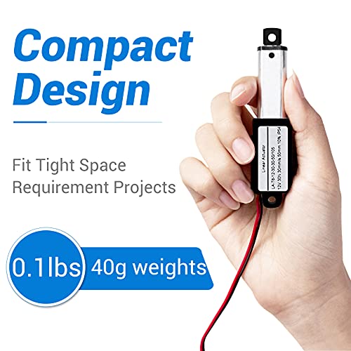 Electric Micro Linear Actuator 12V - 2" Stroke, 64N/14.4Lb, Speed 0.6Inch/S Mini Waterproof Motion Actuator Small 12 V Dc, W/Mounting Brackets, For Fan Blades, Cabinets, Window Opener, Robotics, Table #TOP1