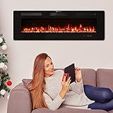 50' Electric Fireplace, Cool to The Touch Fireplace Heater, Recessed and Wall Mounted Fireplaces with Timer Remote Control Adjustable Flame Color, Black NO Bracket