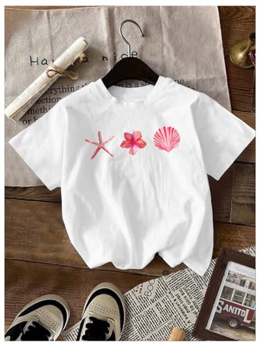 Image of RoseSeek Girl's Shirts 3 Packs Star Butterfly Graphic Tees Crew Neck Short Sleeve T Shirt Casual Tops