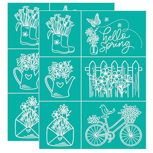 BAOFALI 2Pcs Silkscreen Stencil Reusable Self-Adhesive Silk Screen Printing for Decor/Printing on Wood/Fabric/Wall/Cup/Plate/Glass/Paper Home Christmas Decorations Pattern (8.5x11inch)