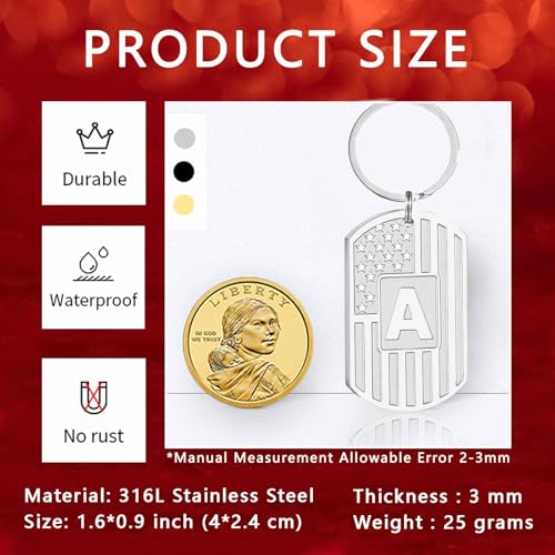 Image of Initial Keychain for Men, A-Z Letter American Flag KeyChain Gifts for Men