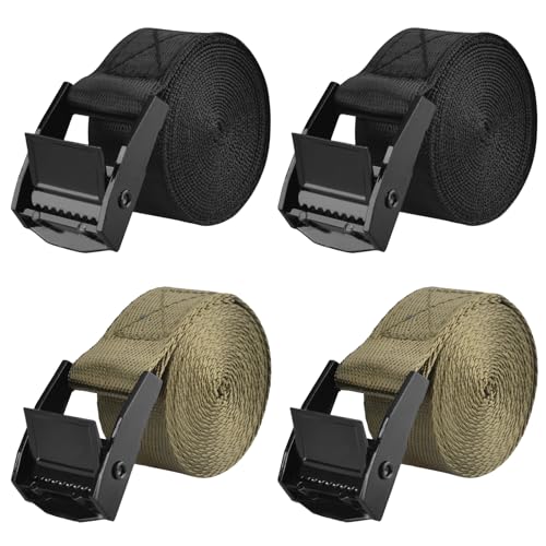 Image of TRIWONDER Tie Down Straps 4 Pack, Cam Buckle Lashing Straps Adjustable 1 inch x 1.6-19.7 ft, 440 lbs Break Strength Cargo Tie Downs for Roof Rack, Kayak, Motorcycle, Luggage, Truck