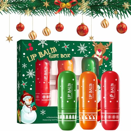 Set Bálsamo Labial Navideño, Balsamo Labiald, Bálsamos Labiales, Hidratante Labial, Protector Labiales, Hydrating Lip Balm Set, Cuidado Hidratante de Labios, Christmas Winter Lip Balm Set, 3 Piezas
