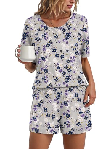Image of Findsweet Pajama Set for Women 2 Piece Lounge Set Soft Sleepwear Summer Casual Short Pjs Sets with Pockets M-3XL