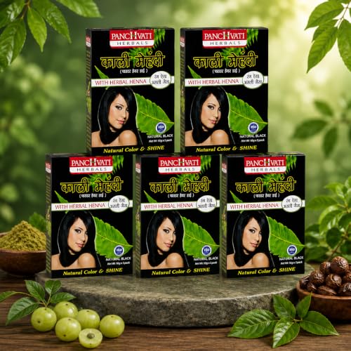 Image of Panchvati Herbals Black Mehandi with Herbal Henna For Men & Women (10g, in one pouch) Pack of 5 in one box,250 Gm.