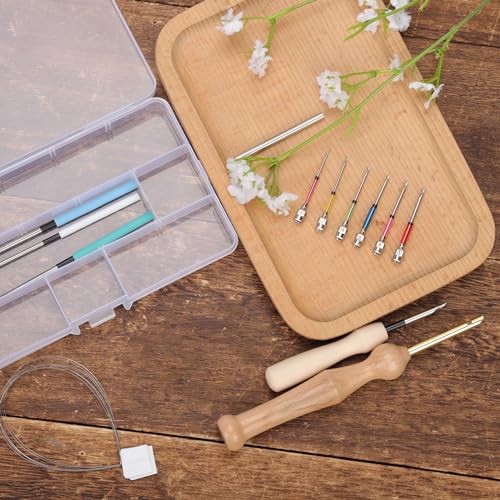 Image of 16pcs Punch Needle Kits, Punch Needle Tool Punch Needle Embroidery Kit Sewing Art Needles with 6 Sizes Bare Needles Punch Needle Heads for Adults Beginner Floss Cross Stitch DIY Craft
