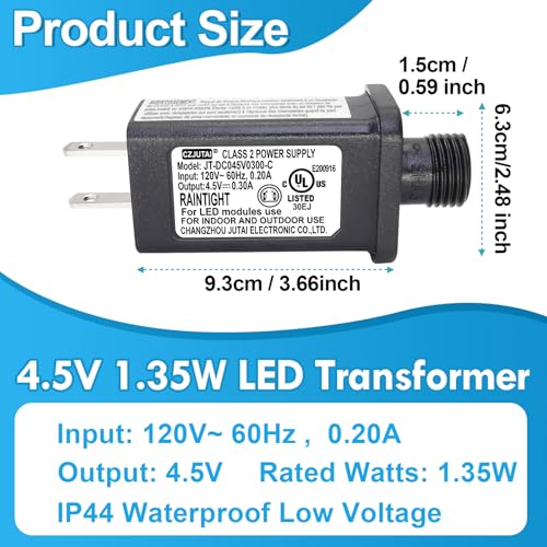 Image of Pack of 2 4.5V 1.35W Power Supply, Transformer for CZJUTAI JT-DC045V0300-C IP44 4.5V1.35W for Christmas Lighting, String Light, Projector Light, Lawn Lamp, Inflatable Device [X2D3]
