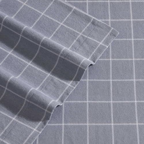 Image of Eddie Bauer - Queen Bed Sheets, Cotton Flannel Bedding Set with Matching Pillowcases, Brushed for Extra Softness, Deep Pocket, Oeko-Tex Certified (Great Plains Plaid Grey)
