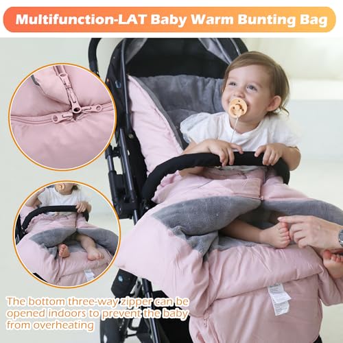 Image of LAT Baby Warm Bunting Bag Universal,Stroller Sleeping Bag Cold Weather,Waterproof Toddler Footmuff (Basic,Pink)