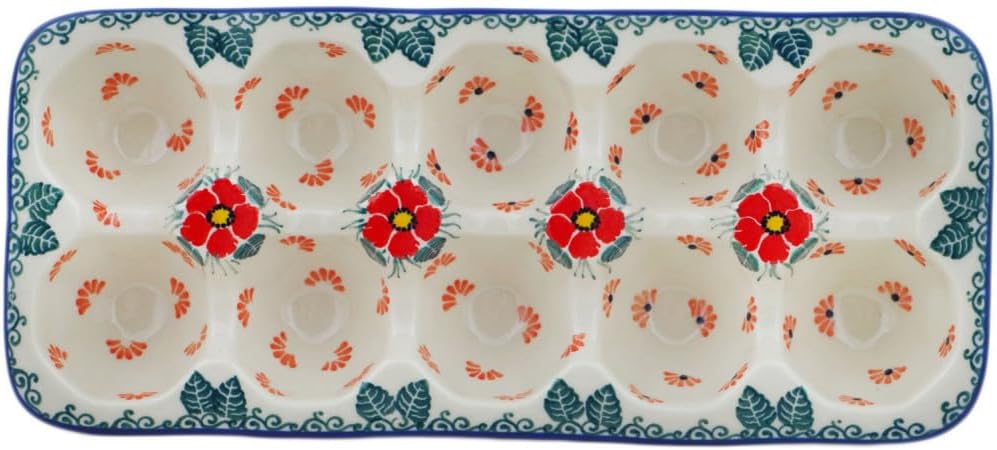 Polmedia Polish Pottery Egg Crate UNIKAT - Pink Forget Me Not Pattern Handmade in Boleslawiec Poland by Ceramika Artystyczna + Certificate of Authenticity