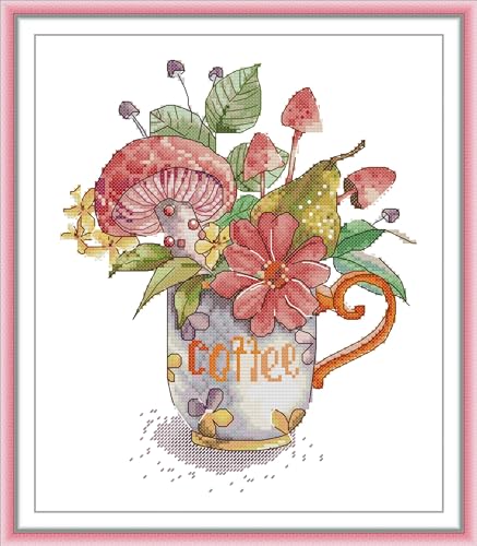 Image of Howie's Needlepoint Cross Stitch Kits, 14CT Pre-Printed Pattern Needlepoint Kits, Full Range of Stamped Starter Kits(Coffee Cup,11.02 x 12.8 inch)