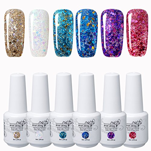 WIN-LONG 6pcs Glitter Gel Nail Polish Set, 8ml Soak Off UV LED Gel Nail Polish Kit, Diamond Shiny Series Gel Polish Box Set Box