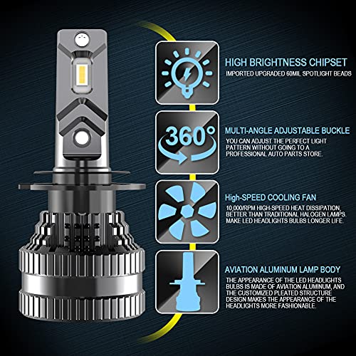 NATGIC H7 LED Headlight Bulbs with 2 Pcs T10 LED Bulbs, 300% Brightness H7 LED Bulbs Conversion Kit with Upgraded EMC Intelligent Driver, 70W 12000LM Xenon White 6500K (Total 4 LED Bulbs)