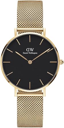 Daniel Wellington DW Womens Petite Evergold YG Black 1.3 inches 32 mm Watch Stylish Brand Mesh Black Present Popular Cute Simple Simple