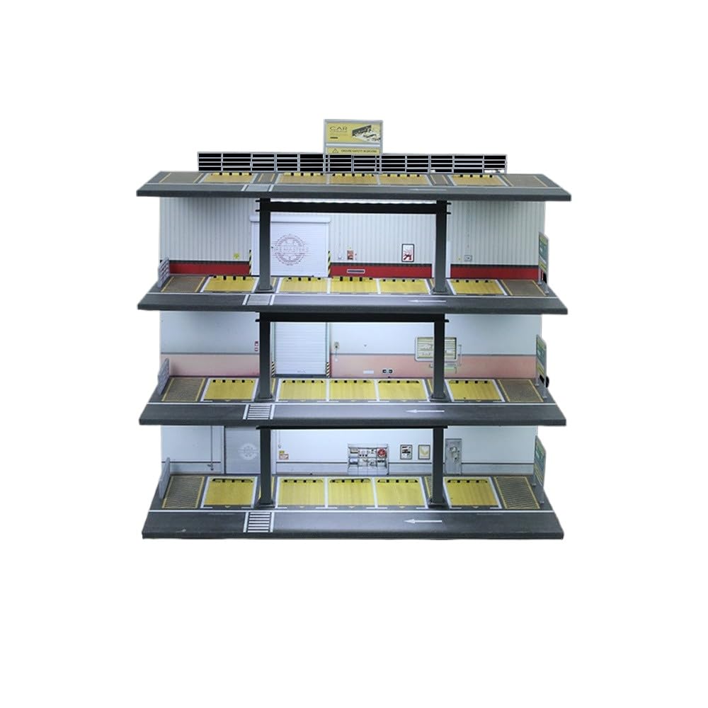 NUEIOVRW 1:64 Diorama Garage Model, LED Lighting Four-Story Car Park Scene Display Case, for 1:64 Diecast Model Cars Display