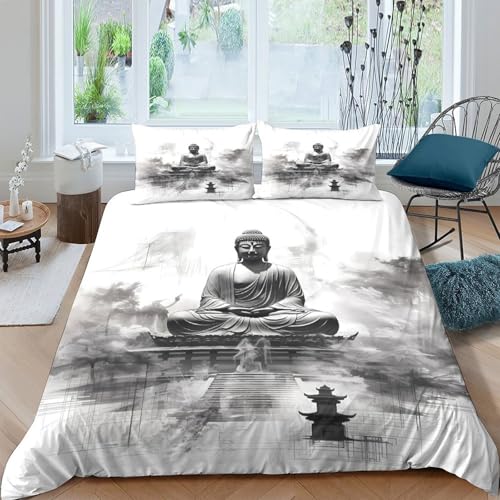 Housse de couette Bouddha 3D 220x240 cm en microfibres avec taies - 2