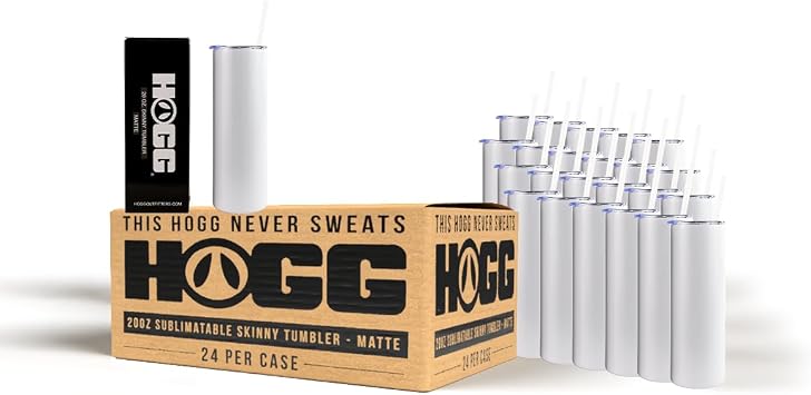 Hogg 20 oz Sublimation Tumblers Clear 24 Units - Matte, Sublimation Blanks, Bulk Tumblers with Lids and Straws, 20oz Skinny, Blank Cups