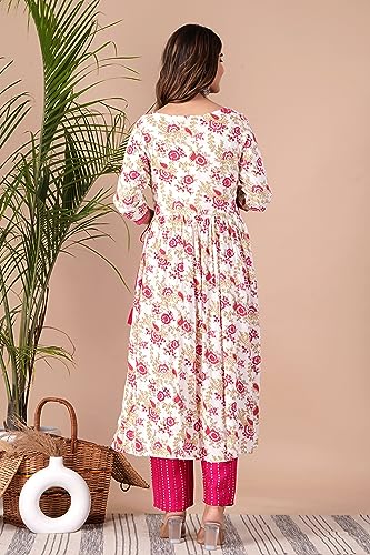 Image of MANHAREE | Women's Rayon Printed Embroidered Anarkali Kurta with Pant & Dupatta Set