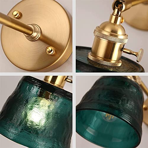 Luces de pared de latón con pantalla de cristal verde para pasillo 5