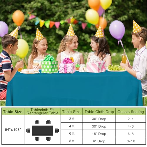 Image of Smiry Disposable Table Cloth - 6 Pack, 54 x 108 Inch Waterproof Rectangle Tablecloths for Parties, Decorative Plastic Table Cover, Leakproof & Sturdy, Aqua