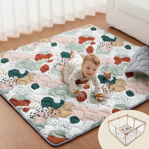 Image of Blissful Diary Baby Play Mats for Floor, 59x59 Inch Thicker Foam Playmats for Babies and Toddlers, Soft Cushioning Baby Playpen Mat, Modern Abstract