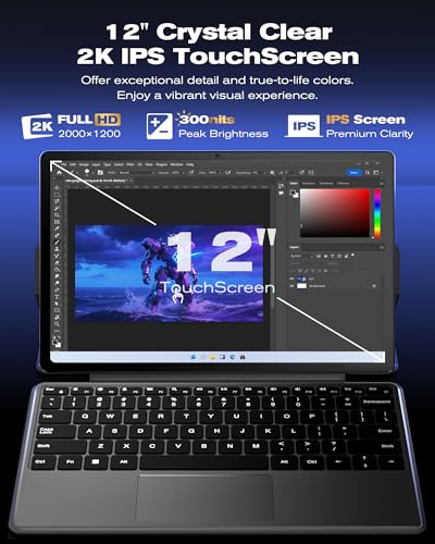 jumper 2-in-1 Laptop/Tablet(2025),4-core N95, 12GB DDR5 RAM 512GB SSD, 12 Inch 2K FHD IPS Touchscreen,Windows11 Tablet with Magnetic Keyboard, 2 Stereo Speakers,for Student Back to School - Image 4
