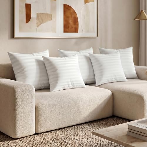 Image of Story@Home Microfibre Sofa Cushions Set of 5 | Soft & Fluffy Square Sofa Cushion 16 inch x 16 inch Set | 200 GSM Decorative Sofa Pillow for Bed, Chair, Car & Living Room - White