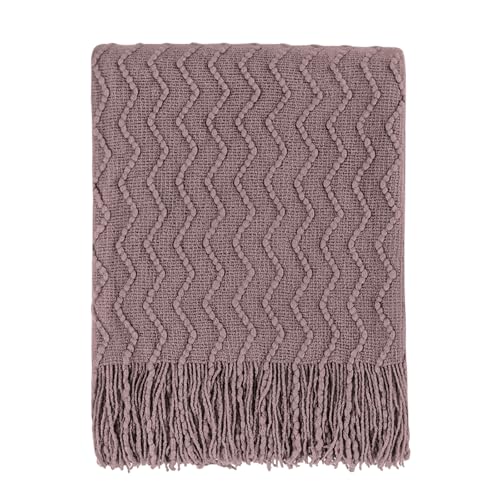 BOURINA Jeté de canapé texturé uni doux en tricot, couverture décorative, lavande, 127 x 152 cm