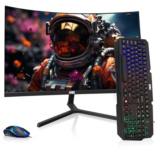 Image of MTG 24 inch Curved Monitor Full HD 1080P Frameless Screen, HDMI DP USB Audio, Low Motion Blur, VESA Mount, RGB Keyboard Mouse Combo, Computer Monitor for Gaming, Home and Office