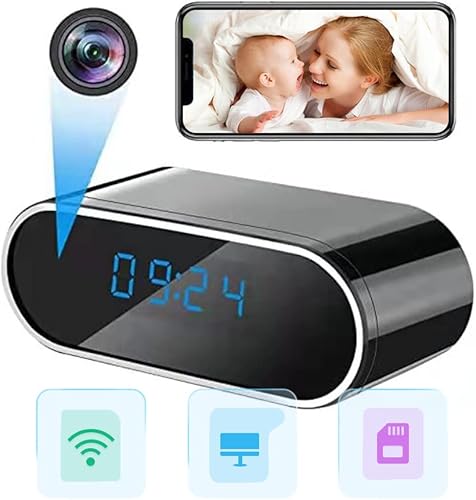 Mini cámaras espía con video, reloj 2 en 1, cámara oculta con alimentación en vivo, WiFi con aplicación, detección de movimiento, 128 GB, Full HD,
