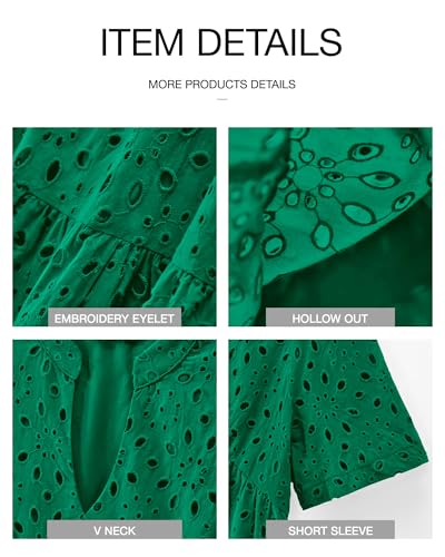 Image of BTFBM Womens Boho Summer Dresses 2026 Spring V Neck Short Sleeve Hollow Out Lace Ruffle Casual Beach Mini Vacation Dress