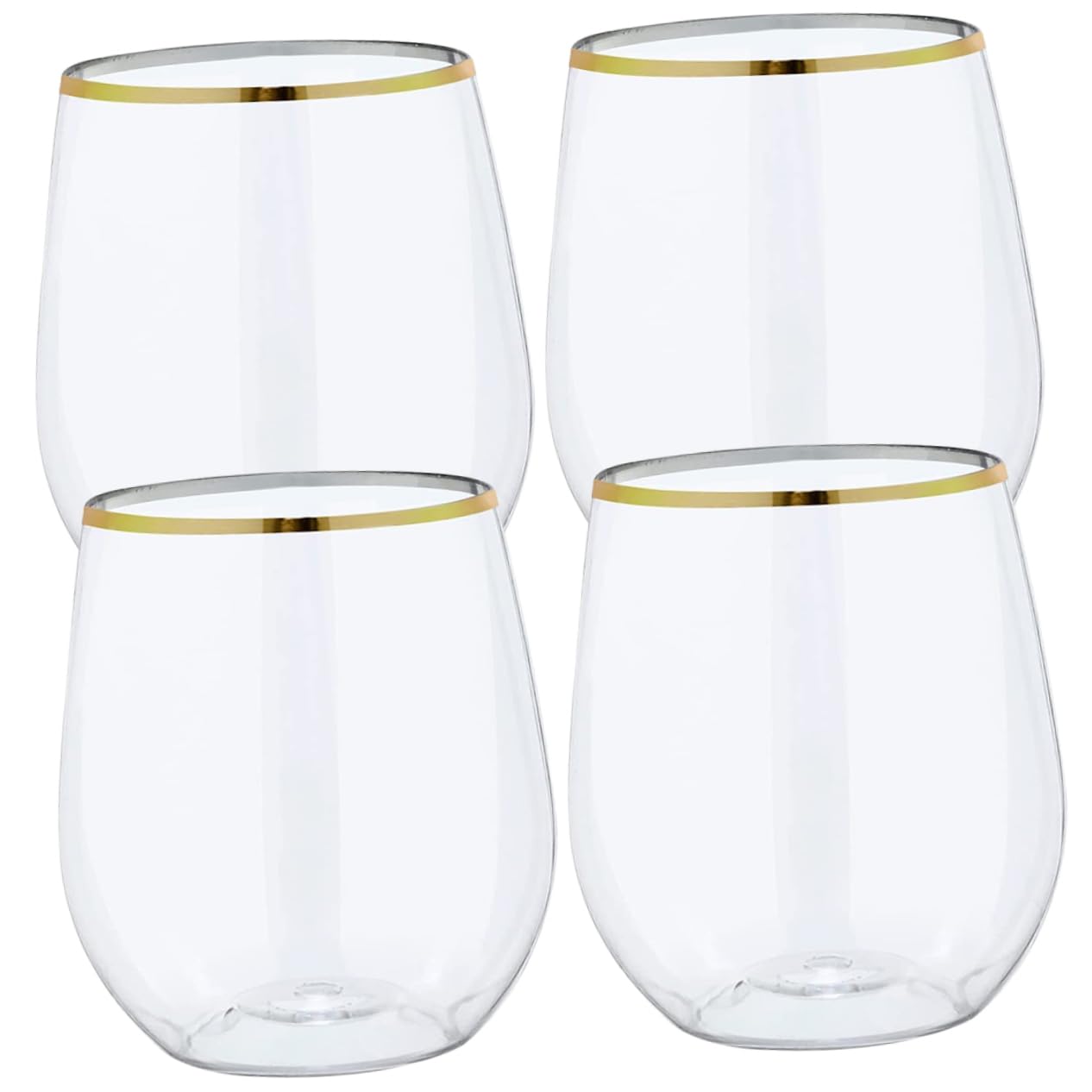 Ipetboom 4pcs Decorative Gold Rim Red Wine Glasses Disposable Drinking Cups for Parties Wedding and Bars