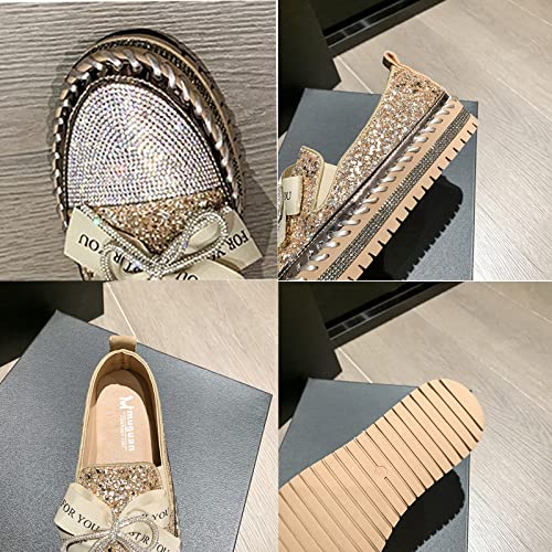 KCTRFSJ Women's Rhinestones Glitter Bow Platform Sneaker,Handmade Flat Casual Slip On Loafers,Comfort Low Top Walking Shoes3