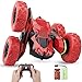 Haktoys Remote Control Stunt Car, Red Radio Control 2.4GHz Truck, Rechargeable with Flashing LED Lights & Quiet Play Mode Tumbling Spinning Action RC Car for Kids