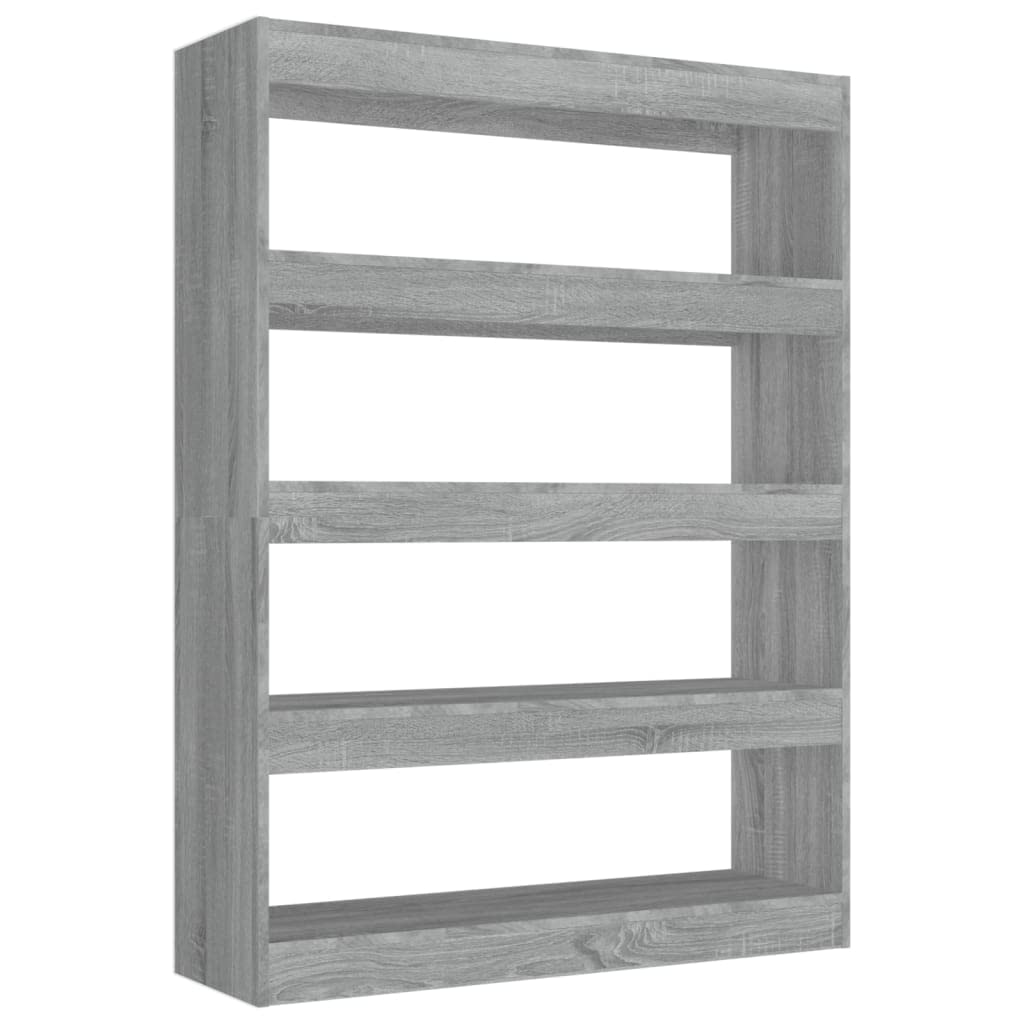 Estantería gris Sonoma, 100 x 30 x 135 cm, material de madera, versátil separador de habitaciones con 4 estantes, estable para libros, DVD y artículos decorativos, fácil limpieza