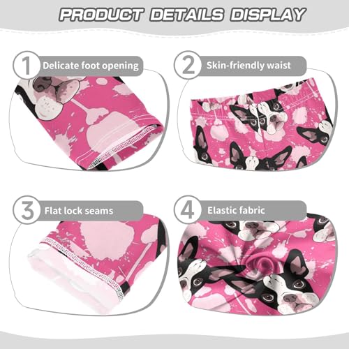 Wusikd Boston Terrier Dog Girls' Leggings Toddler Doodles Pink Kids Yoga Pants Dance Active Tights 4T3